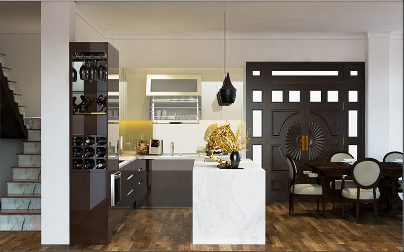 Mẫu không gian bếp đẹp cho nhà ống 16