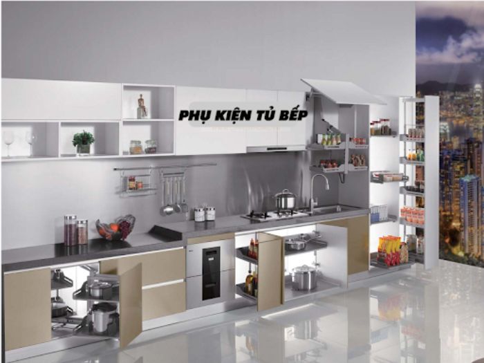 Sử dụng phụ kiện tủ bếp hiện đại 